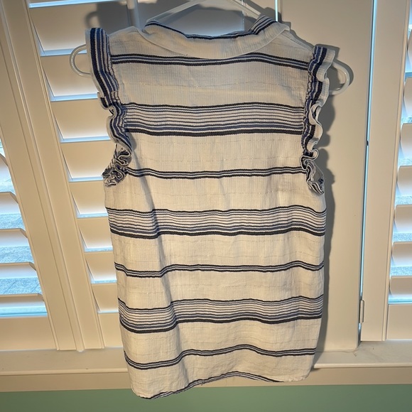 Democracy women size small sleeveless top with long back side. White-blue strips - Picture 3 of 5